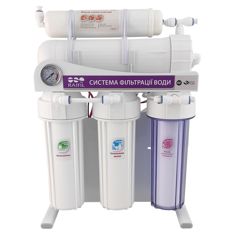 Фильтр обратного осмоса Raifil 500G 3/8" 10" Slim с манометром